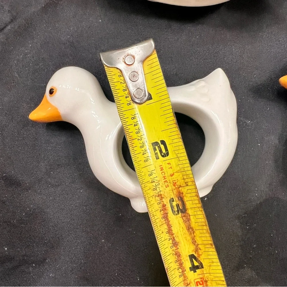 White‎ Ceramic Duck Goose Napkin Holders Rings Set Of 6 By Helen C Vintage